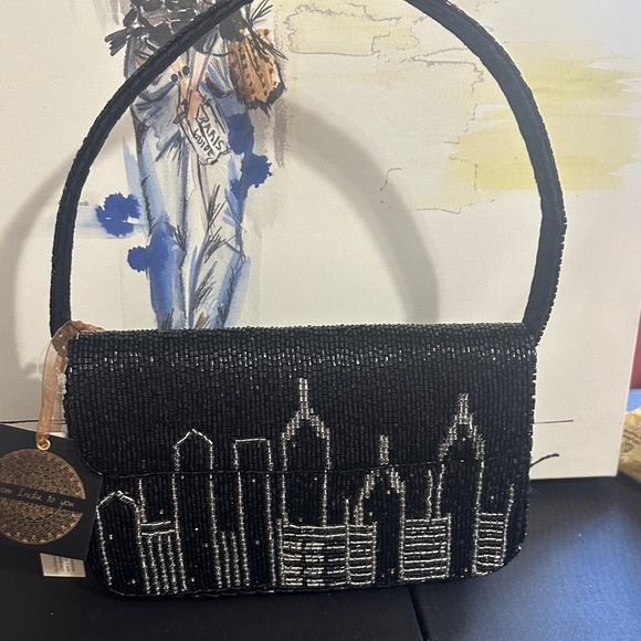from india to you Handbags - From India to you New York City skyline beaded black shoulder bag